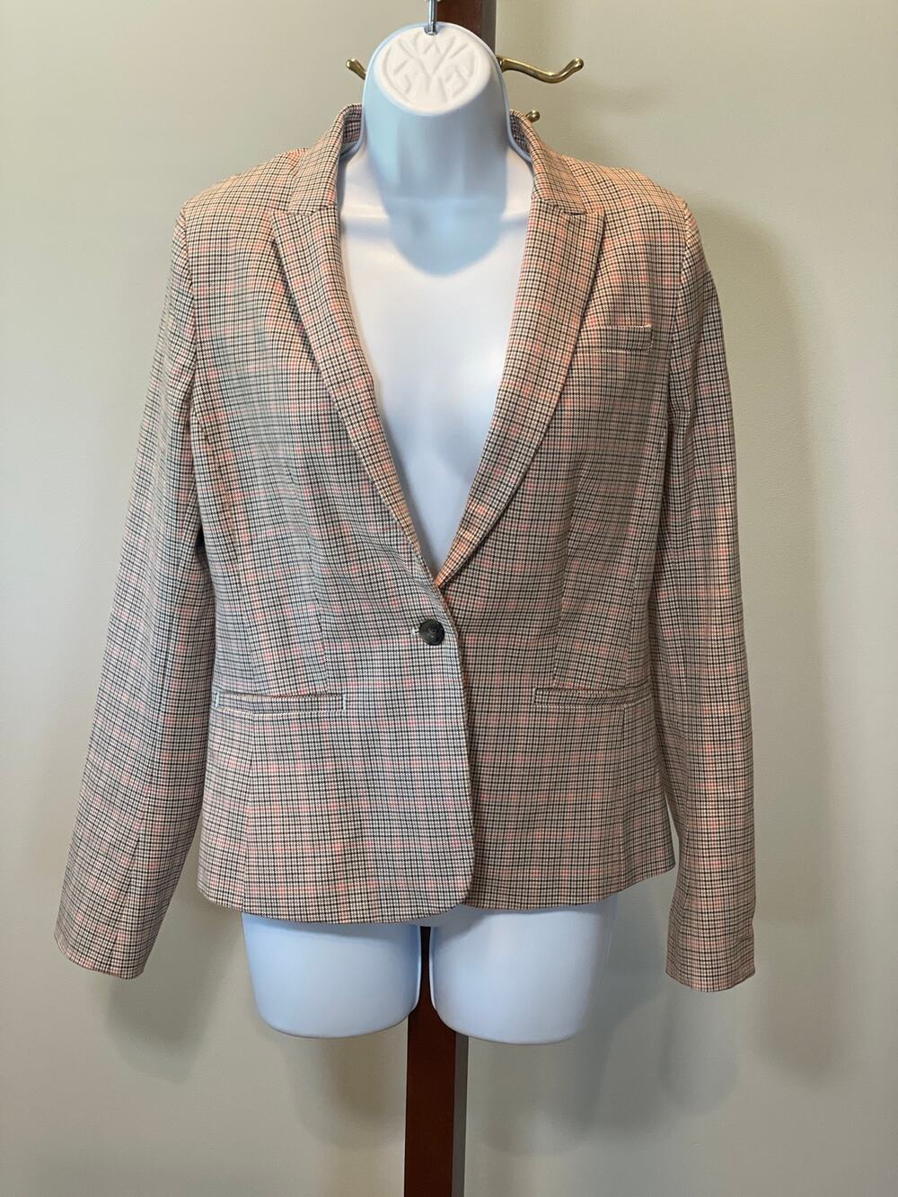 Banana Republic Houndstooth Blazer Size 8 Brown Black Red Classic Fit